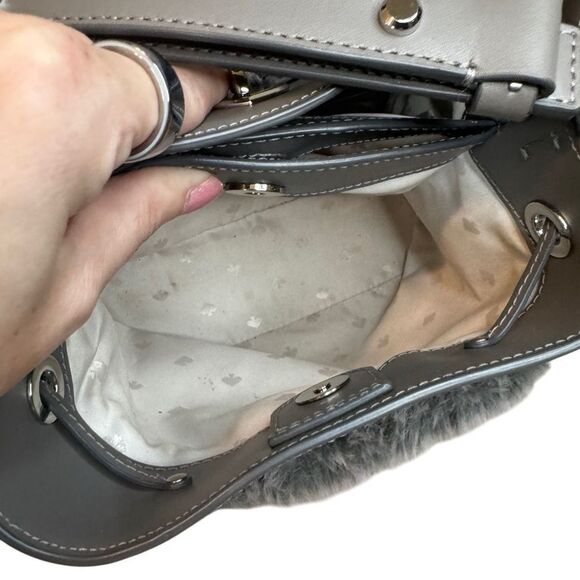 Kate Spade Marti Faux Fur Small Bucket Bag  in Grey Cat - Picture 11 of 13